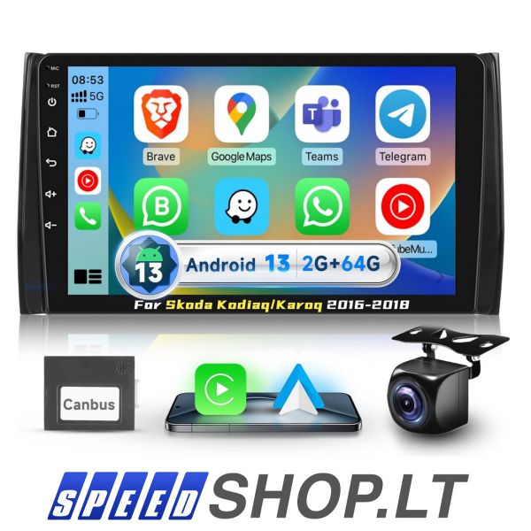 Skoda Kodiaq Karoq Android 13 multimedia Carplay DSP BT GPS FM RDS USB